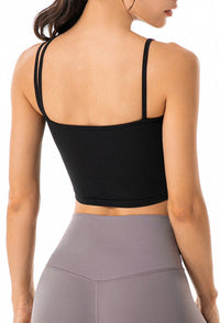 Asymmetrical Cut-Out Strappy Longline Sports Bra Tank-black