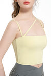 Asymmetrical Cut-Out Strappy Longline Sports Bra Tank-yellow