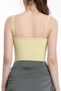 Asymmetrical Cut-Out Strappy Longline Sports Bra Tank-yellow