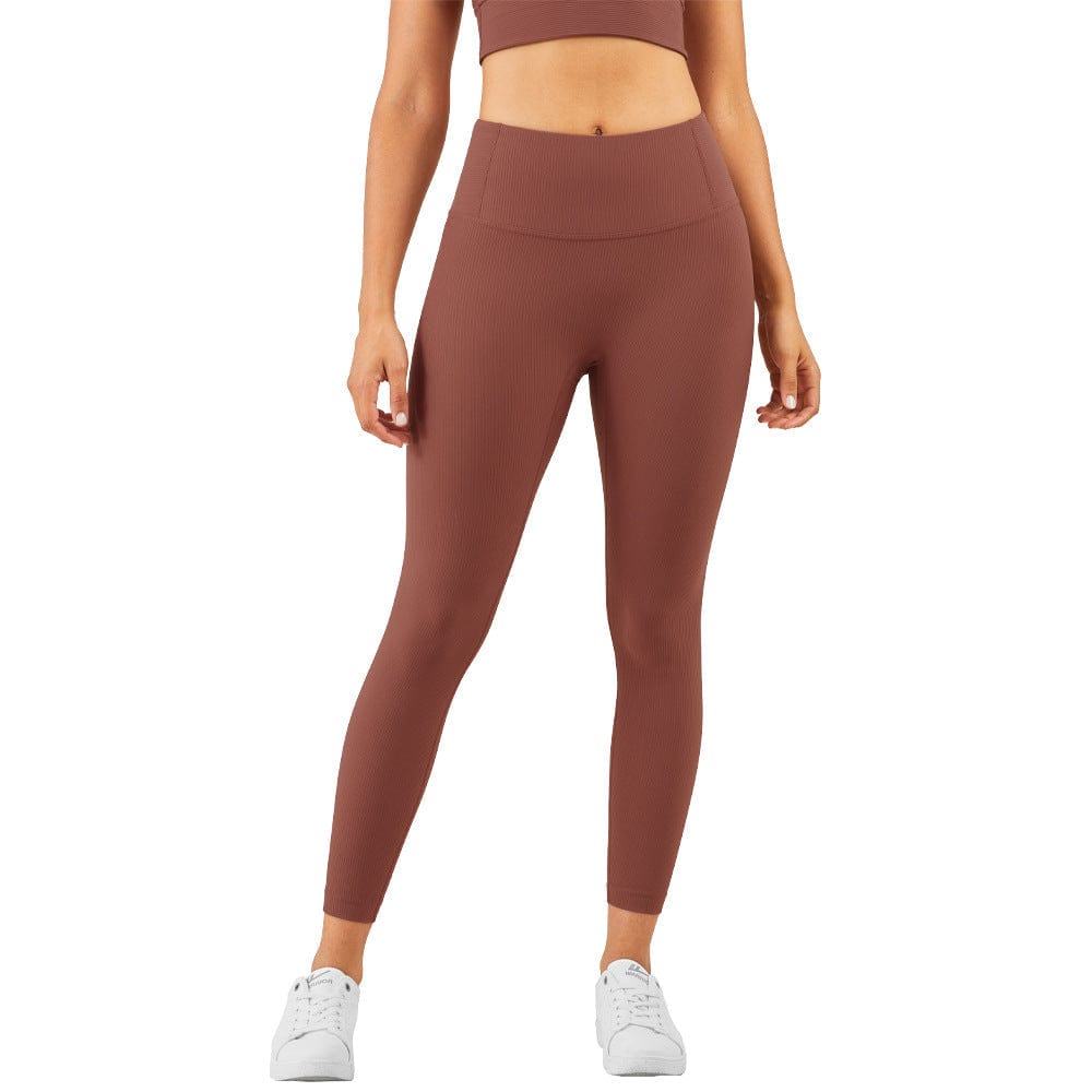 Brown Ribbed Mid Waist Leggings