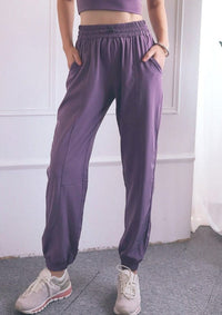 purple High Rise Contouring Seam Drawstring Ruched Joggers