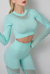 Mesh Stitching Long Sleeve Sports Top & Leggings Two-Piece Fitness Set for yoga