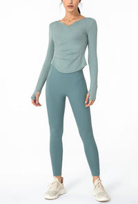 Athletic Yoga Long Sleeves Tops-green