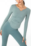 Athletic Yoga Long Sleeves Tops-green