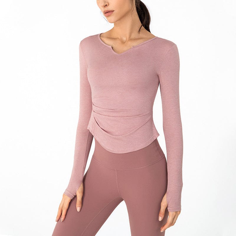 Athletic Yoga Long Sleeves Tops-pink