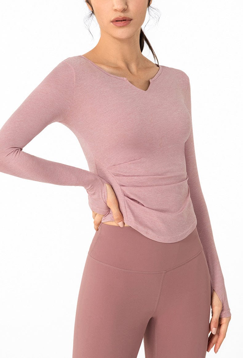 Athletic Yoga Long Sleeves Tops-pink