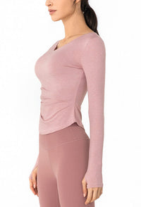 Athletic Yoga Long Sleeves Tops-pink