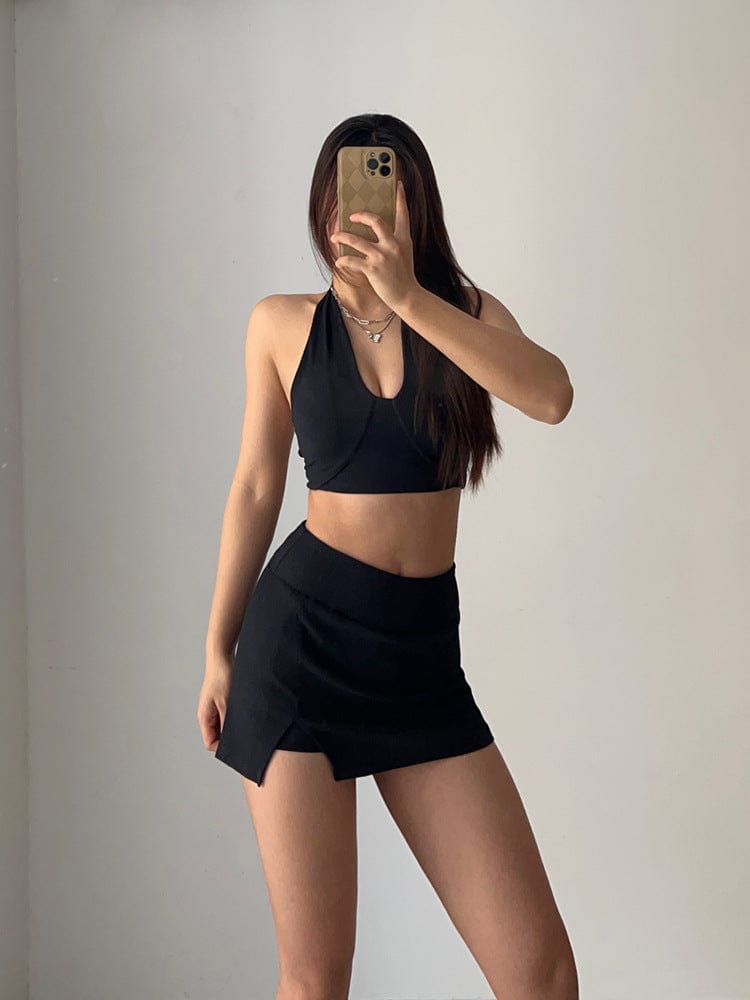 Trendy Mini Ribbed Tennis Skort with Side Slit