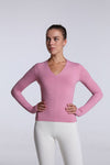 model showing front of Buttery Soft Seamless Long Sleeve Active Top-pink