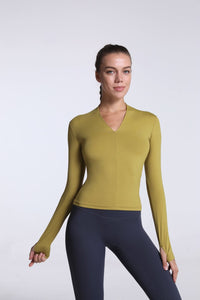 front of Buttery Soft Seamless Long Sleeve Active Top-green