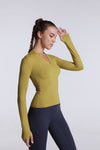 left view of Buttery Soft Seamless Long Sleeve Active Top-green