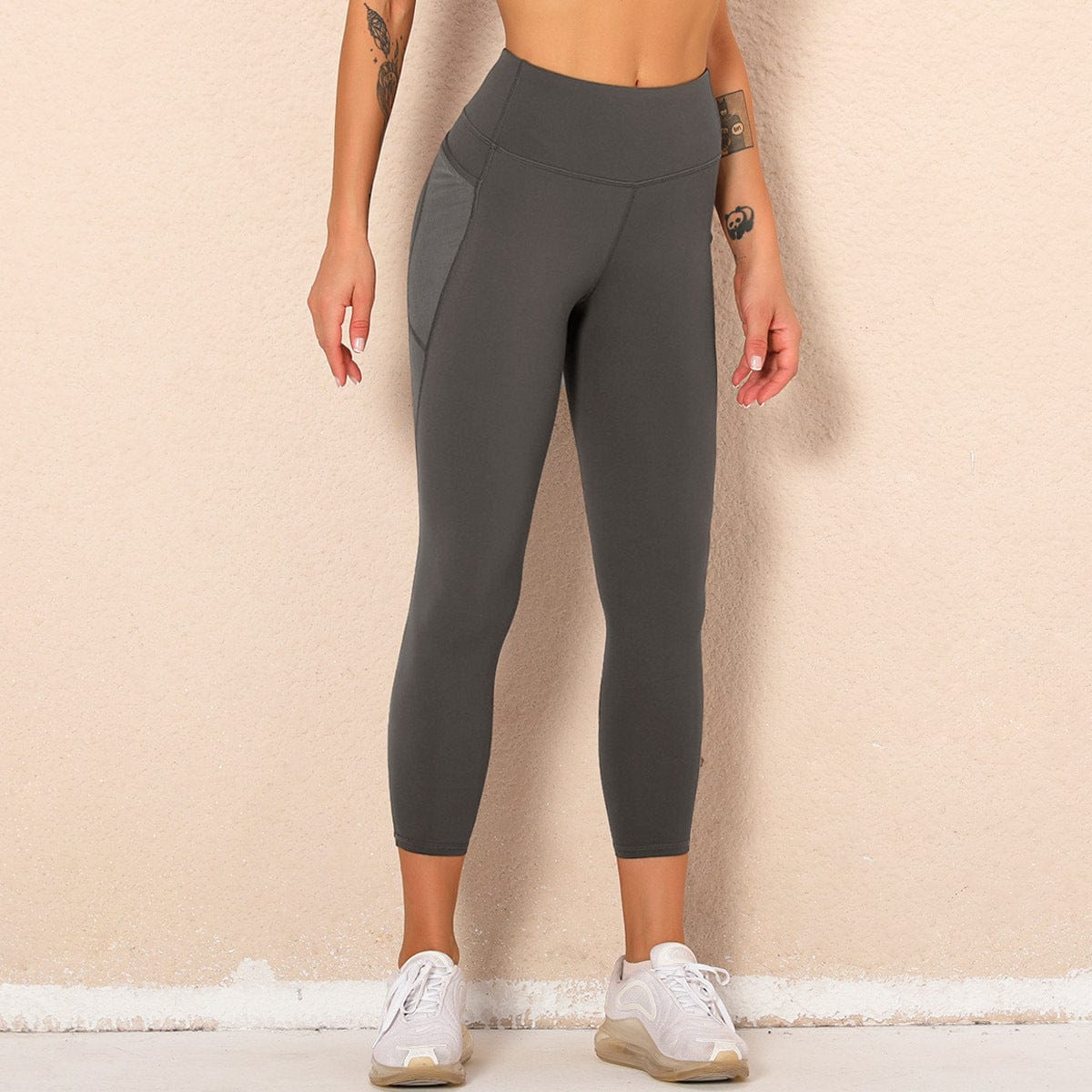 Gray Mid Rise Mesh Paneling Leggings