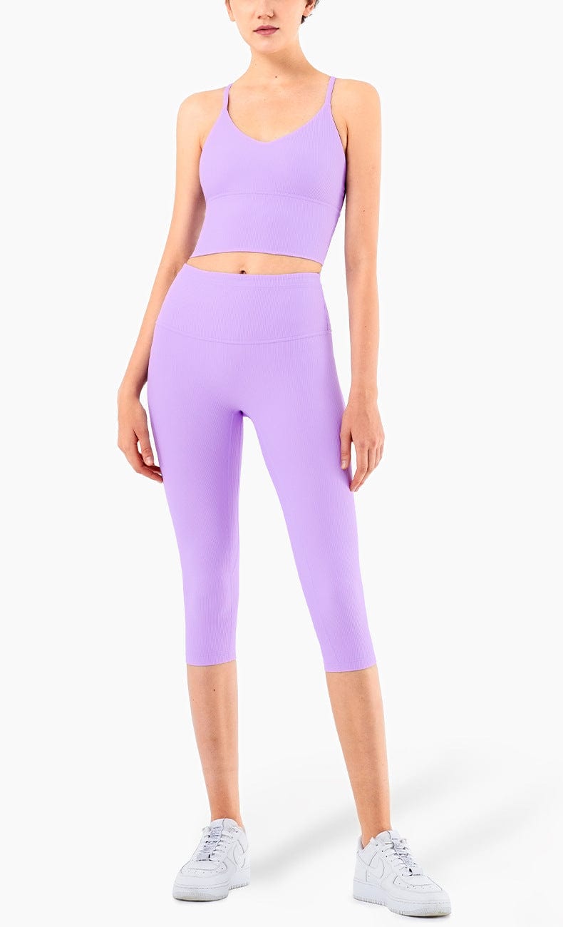 Purple High Rise Cropped Leggings w/ Seamings