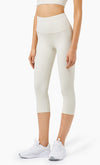 White High Rise Cropped Leggings w/ Seamings