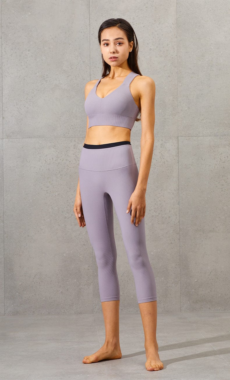 Gray High Rise Cropped Leggings w/ Seamings