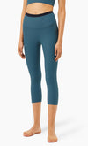 Green High Rise Cropped Leggings w/ Seamings