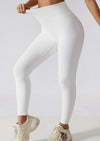 Model showing waist of Ribbed High Rise Contouring Lifting Fitness Leggings