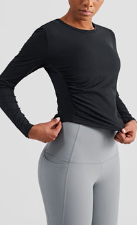 Front view of Stretchy Ruched Long Sleeve Active Shirt