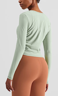 Left side of Stretchy Ruched Long Sleeve Active Shirt