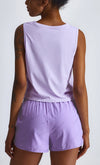 Model showing back of High Neck Cropped Boxy Lightweight Tank 