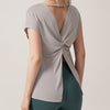 Gray Twist Back Cut Out Short Sleeve Active Shirt