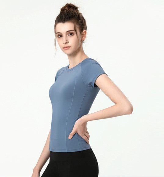 Blue Long Fitted Short Sleeve Active Top