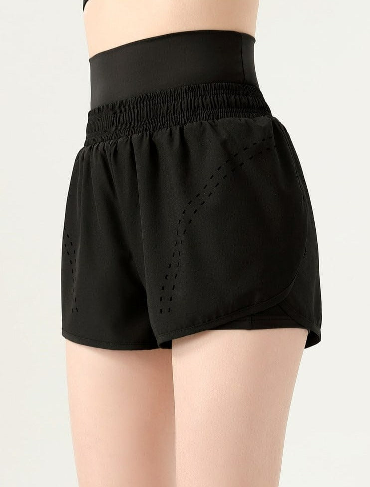 Black High Rise Waist Band Active Shorts