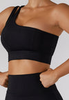 Asymmetrical One Shoulder Double Strap Sports Bra Tank-black