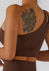 Asymmetrical One Shoulder Double Strap Sports Bra Tank-brown