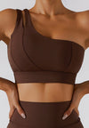 Asymmetrical One Shoulder Double Strap Sports Bra Tank-brown