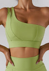 Asymmetrical One Shoulder Double Strap Sports Bra Tank-green