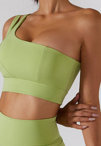 Asymmetrical One Shoulder Double Strap Sports Bra Tank-green