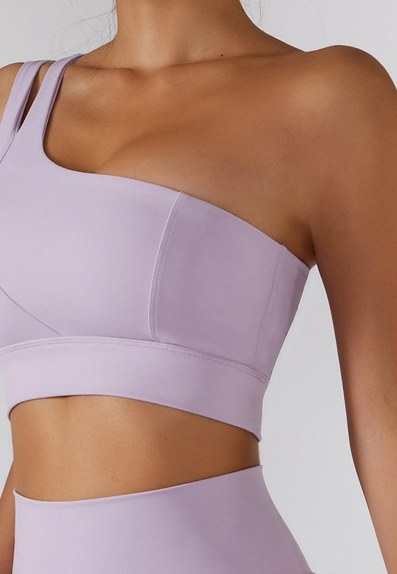 Asymmetrical One Shoulder Double Strap Sports Bra Tank-purple