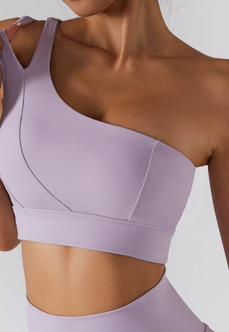 Asymmetrical One Shoulder Double Strap Sports Bra Tank-purple