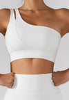 Asymmetrical One Shoulder Double Strap Sports Bra Tank-white