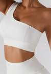 Asymmetrical One Shoulder Double Strap Sports Bra Tank-white