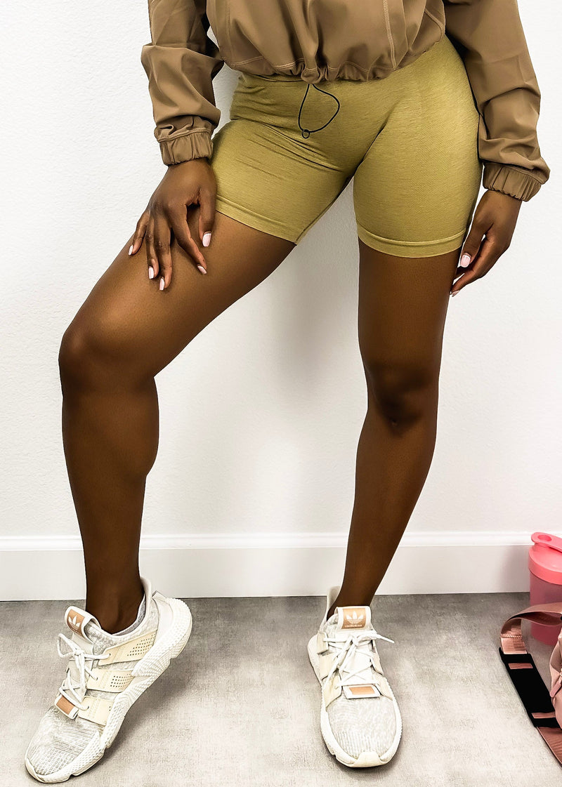 Olive High Waist Side Mesh Active Shorts