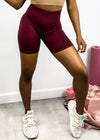 Burgundy High Waist Side Mesh Active Shorts