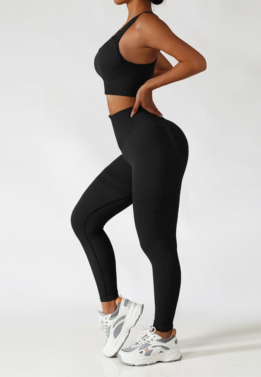 Left side view of Racerback Sports Bra &amp; Sculpting High Waist Leggings Se