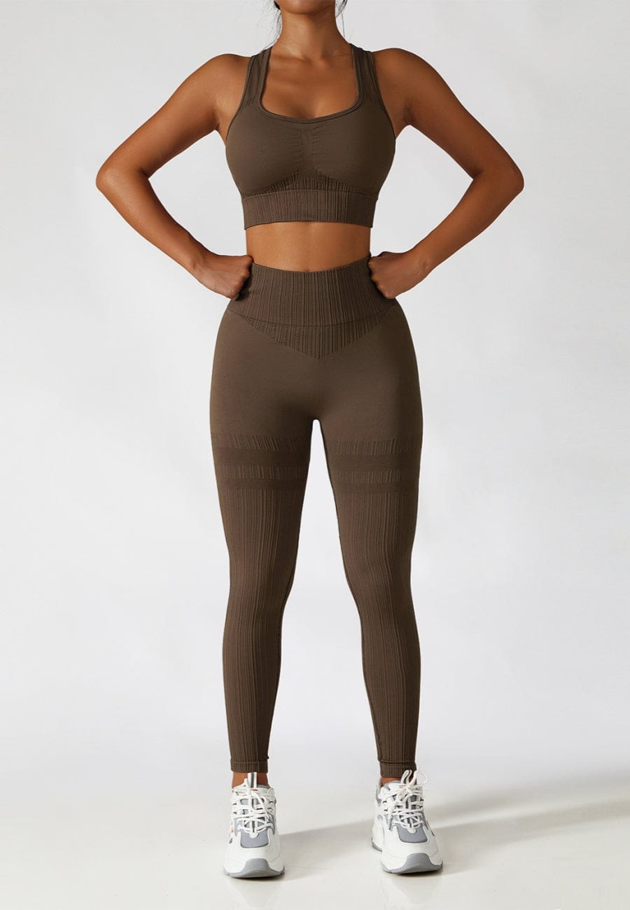 Brown Racerback Sports Bra &amp; Sculpting High Waist Leggings Se