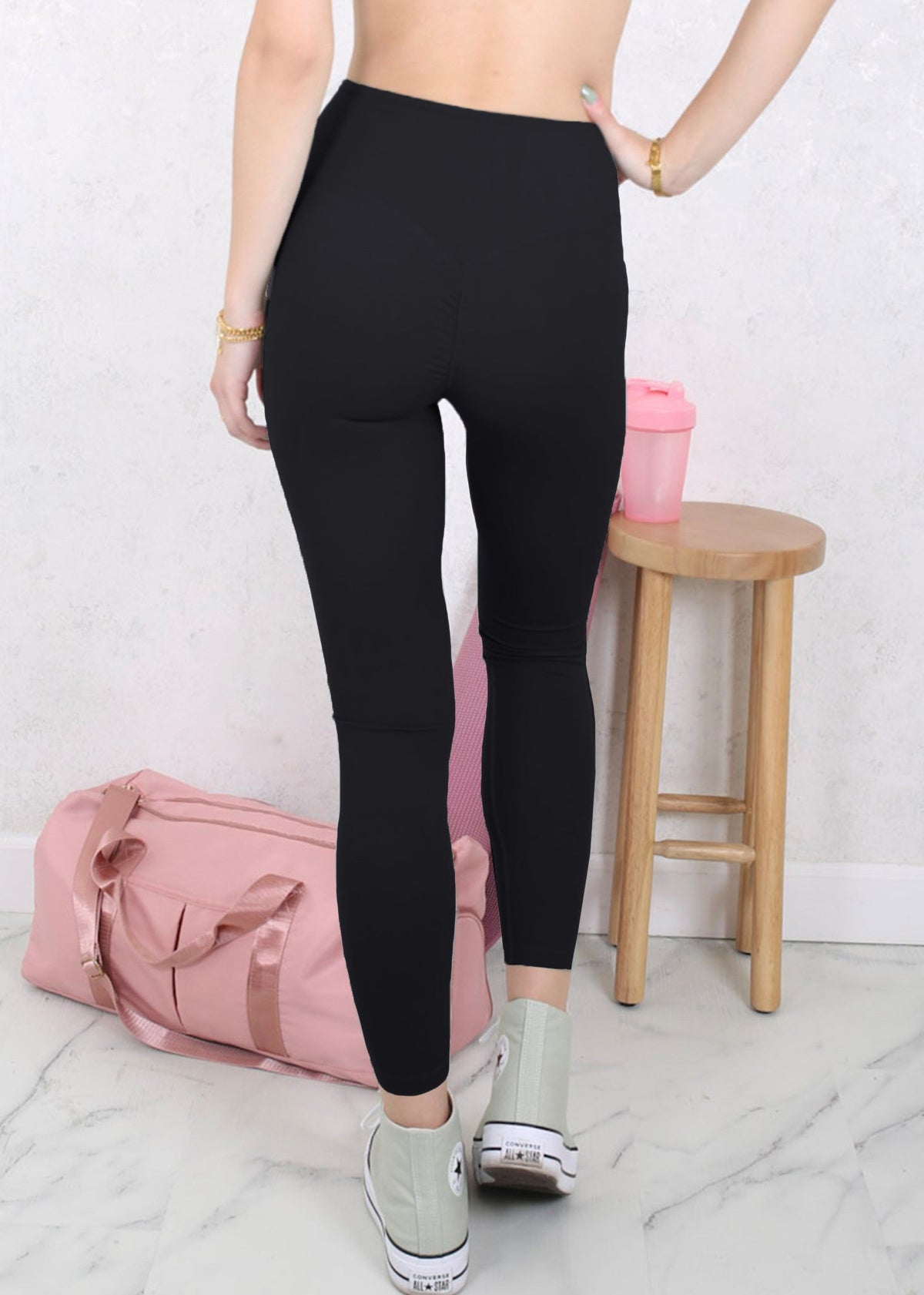 View of the back of High Waist Solid Sports Leggings