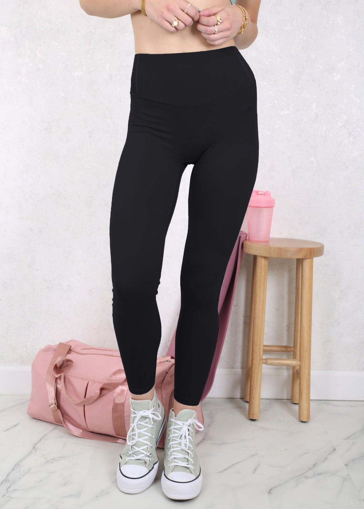 Black High Waist Solid Sports Leggings