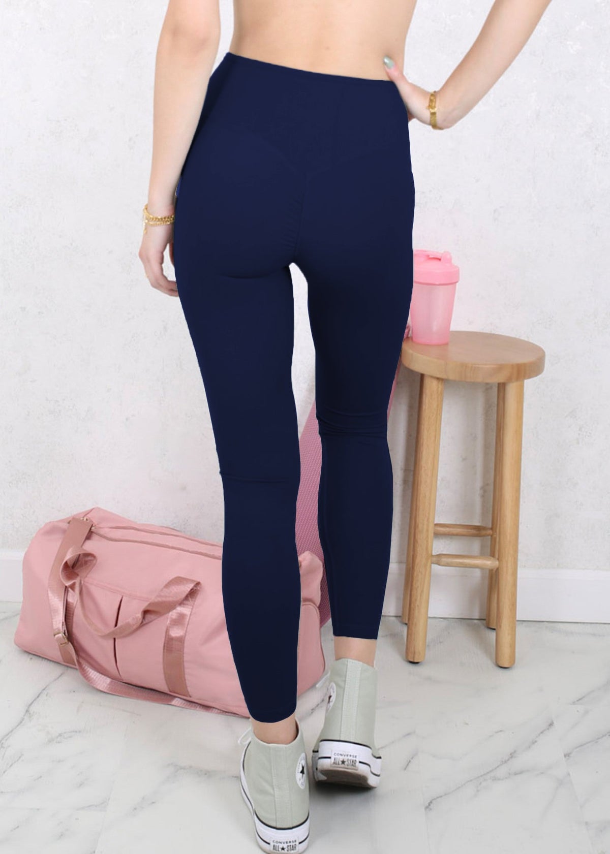 Navy High Waist Solid Sports Leggings