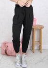 Black Drawstring Waist Pleated Detail Jogger