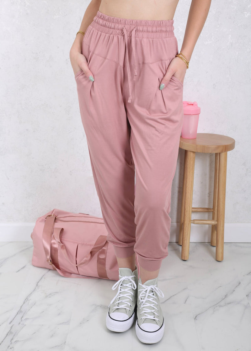 Mauve Drawstring Waist Pleated Detail Jogger