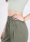 Close up view of the waist on Drawstring Waist Pleated Detail Jogger