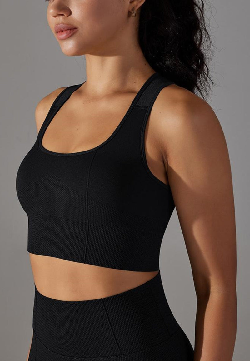 Right side view of Textured Racerback Sports Bra 