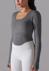 gray Cutout Back Curved Hem Sports Top 