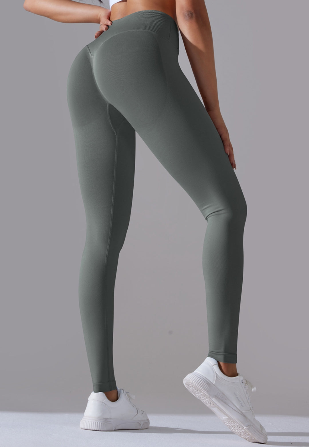 Ribbed V-Waist Activewear Leggings by Anna-Kaci