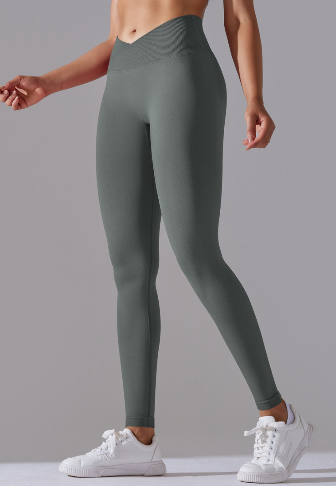 Ribbed V-Waist Activewear Leggings by Anna-Kaci